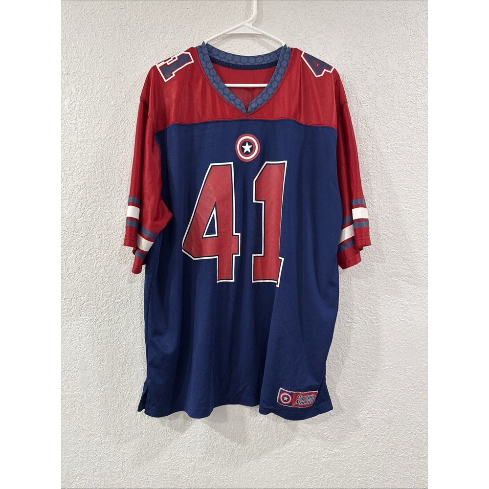 Captain America Marvel Avengers Super Soldier Blue Red Jersey Mens No Tag- XL?